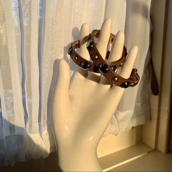 J. Crew Grey Studded Leather Wrap Bracelet - Picture 2 of 2